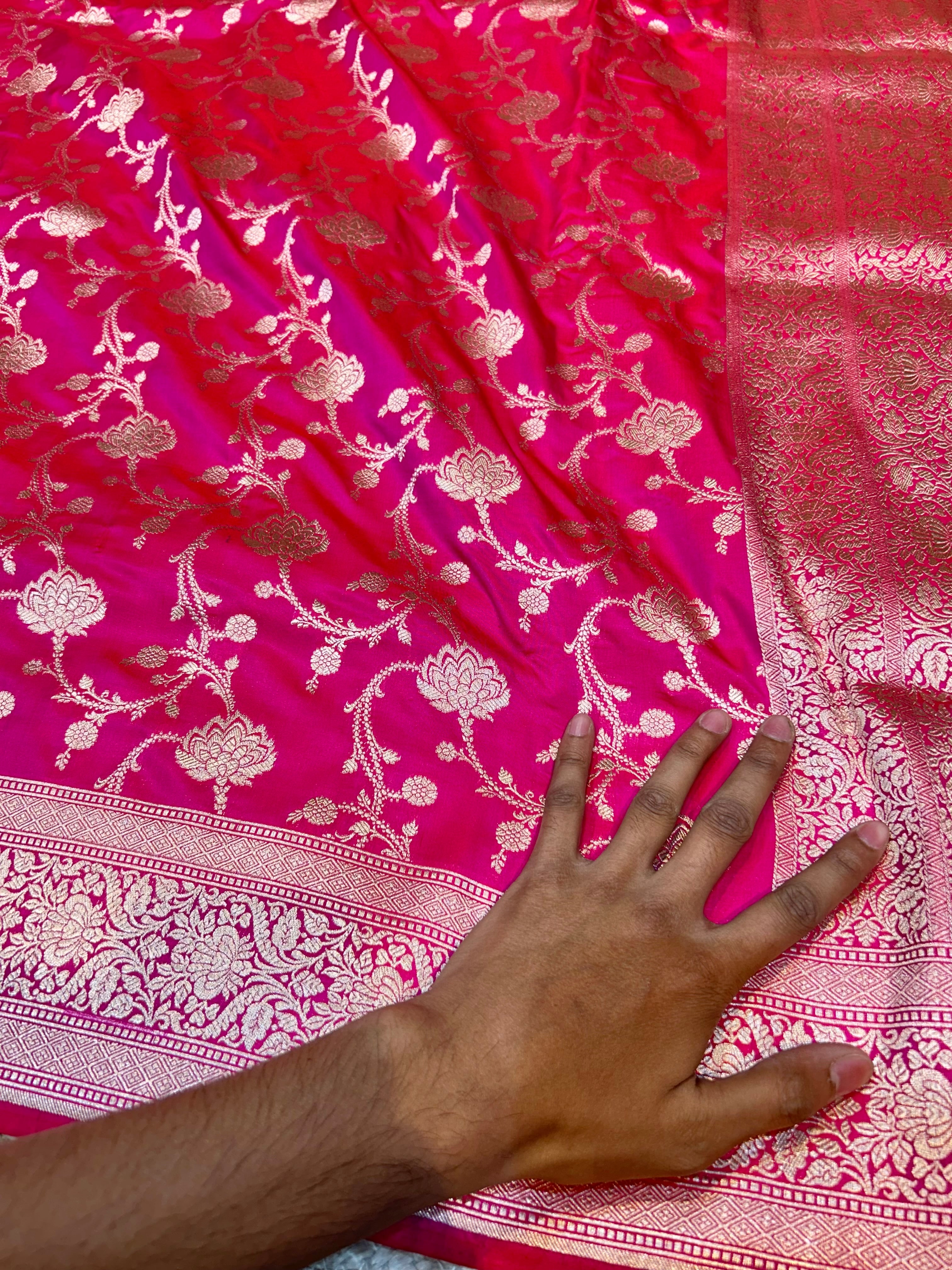 Rani Pink 100% Pure Banarasi Katan Silk Saree