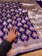Prebook | Violet Purple 100% Pure Banarasi Katan Silk Meenakari Saree