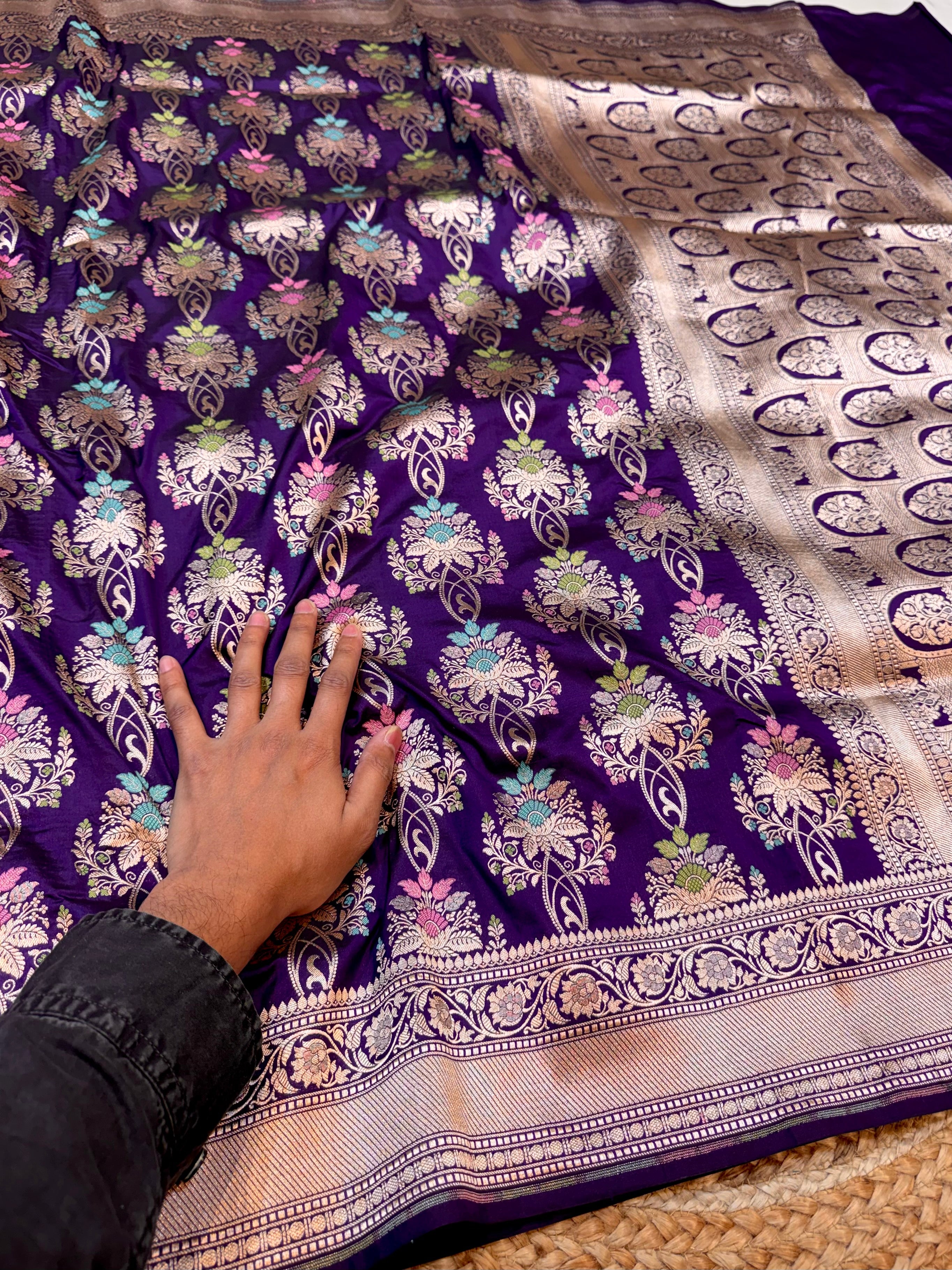 Violet Purple 100% Pure Banarasi Katan Silk Meenakari Saree