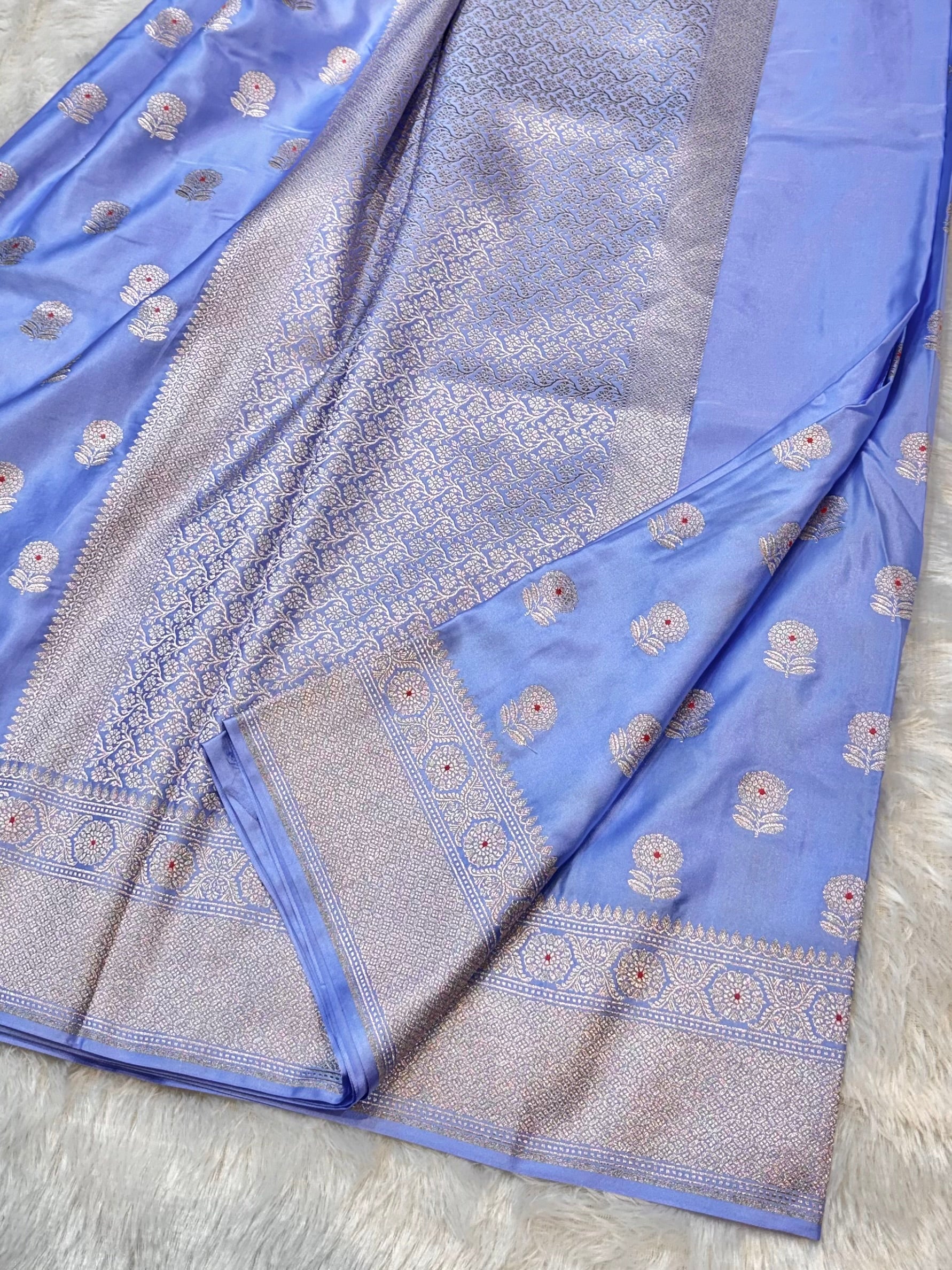 Powder Blue Banarasi Soft Meenakari Mashru Silk Partywear Saree
