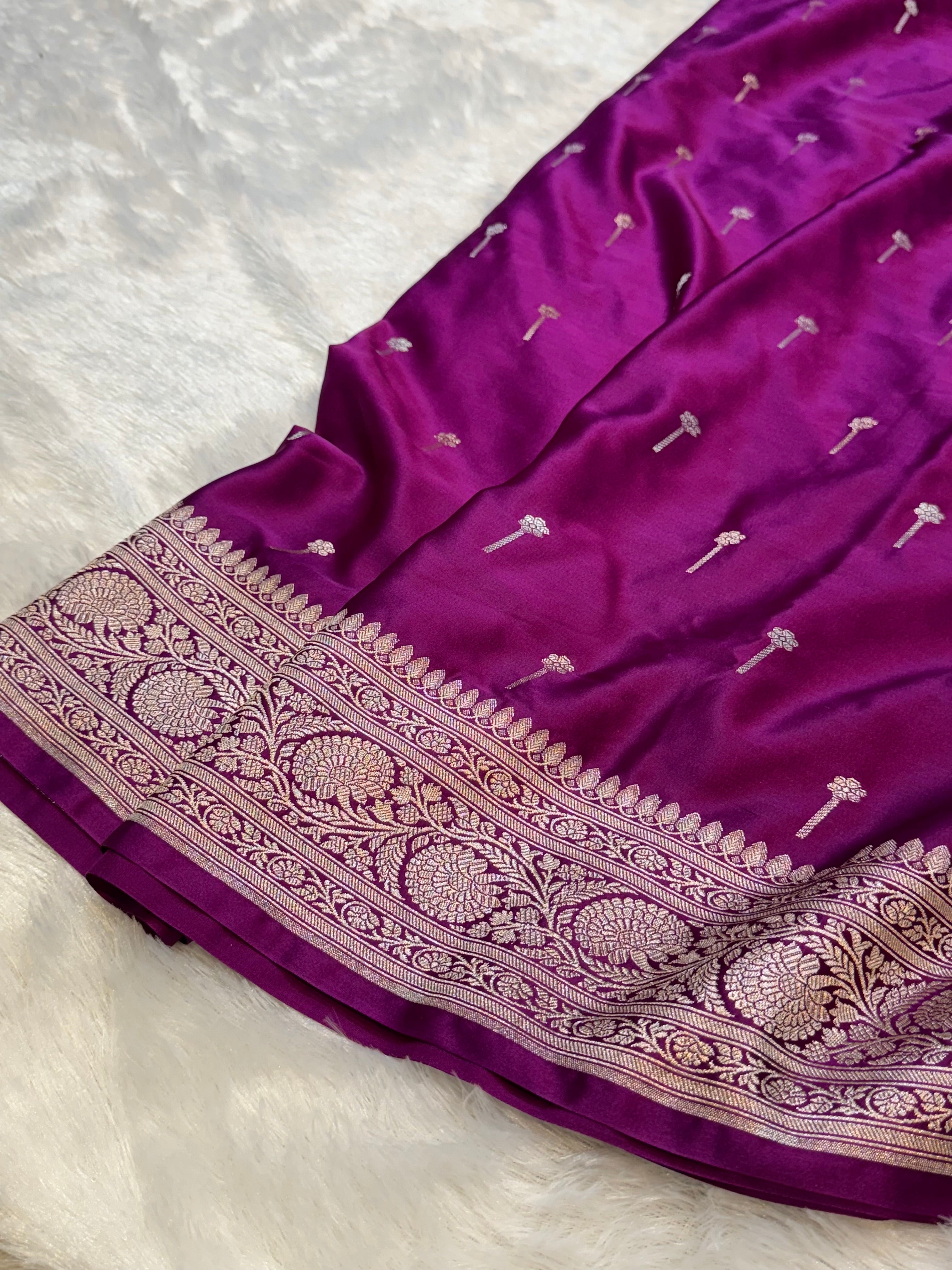 Purple Banarasi Soft Meenakari Mashru Silk Partywear Saree
