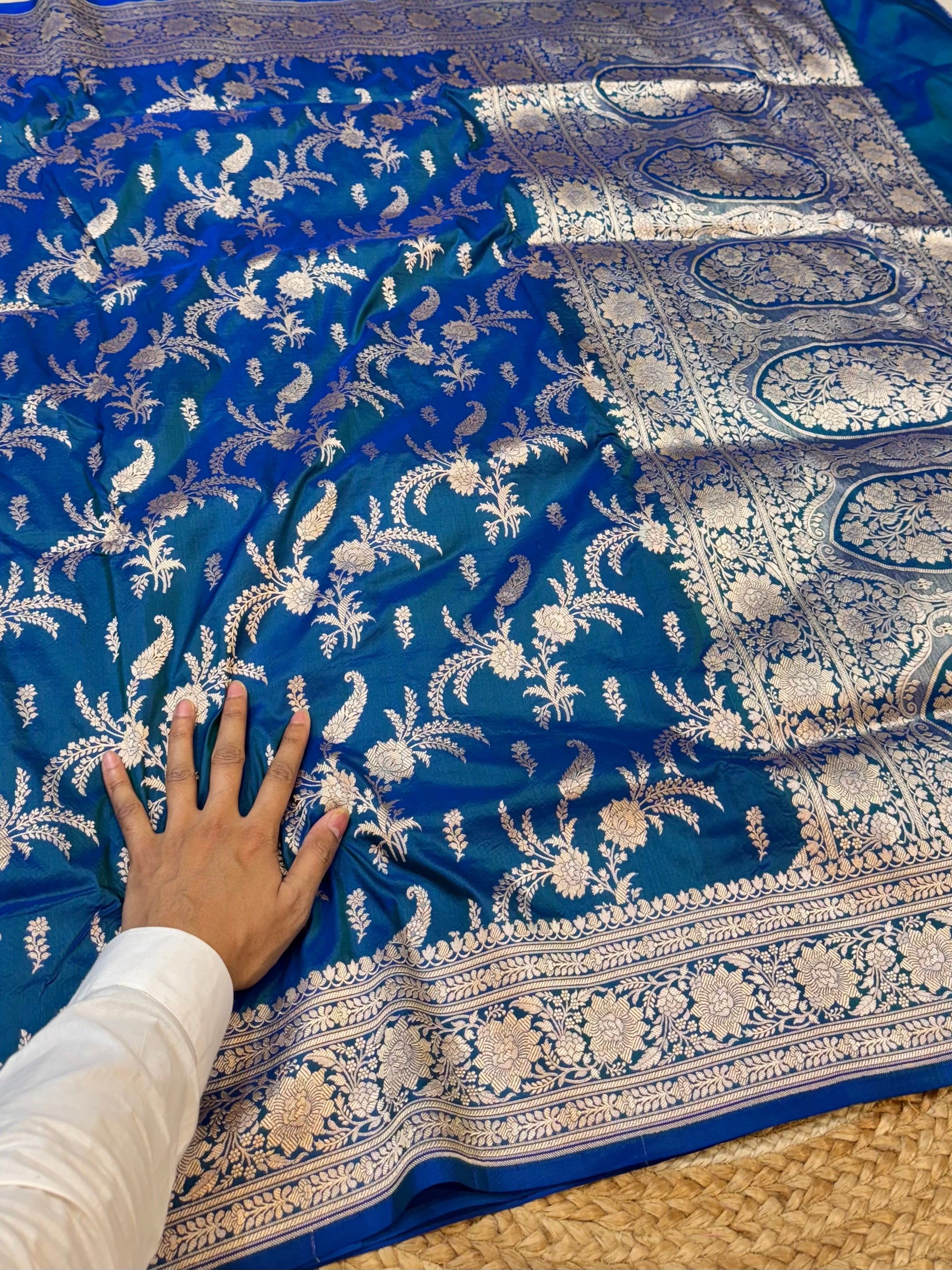 Prebook | Dual shade Peacock Blue 100% Pure Banarasi Katan Silk Saree