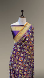 Violet Purple Exclusive Pure Handloom  Banarasi Ektara Katan Silk Jamdani Saree