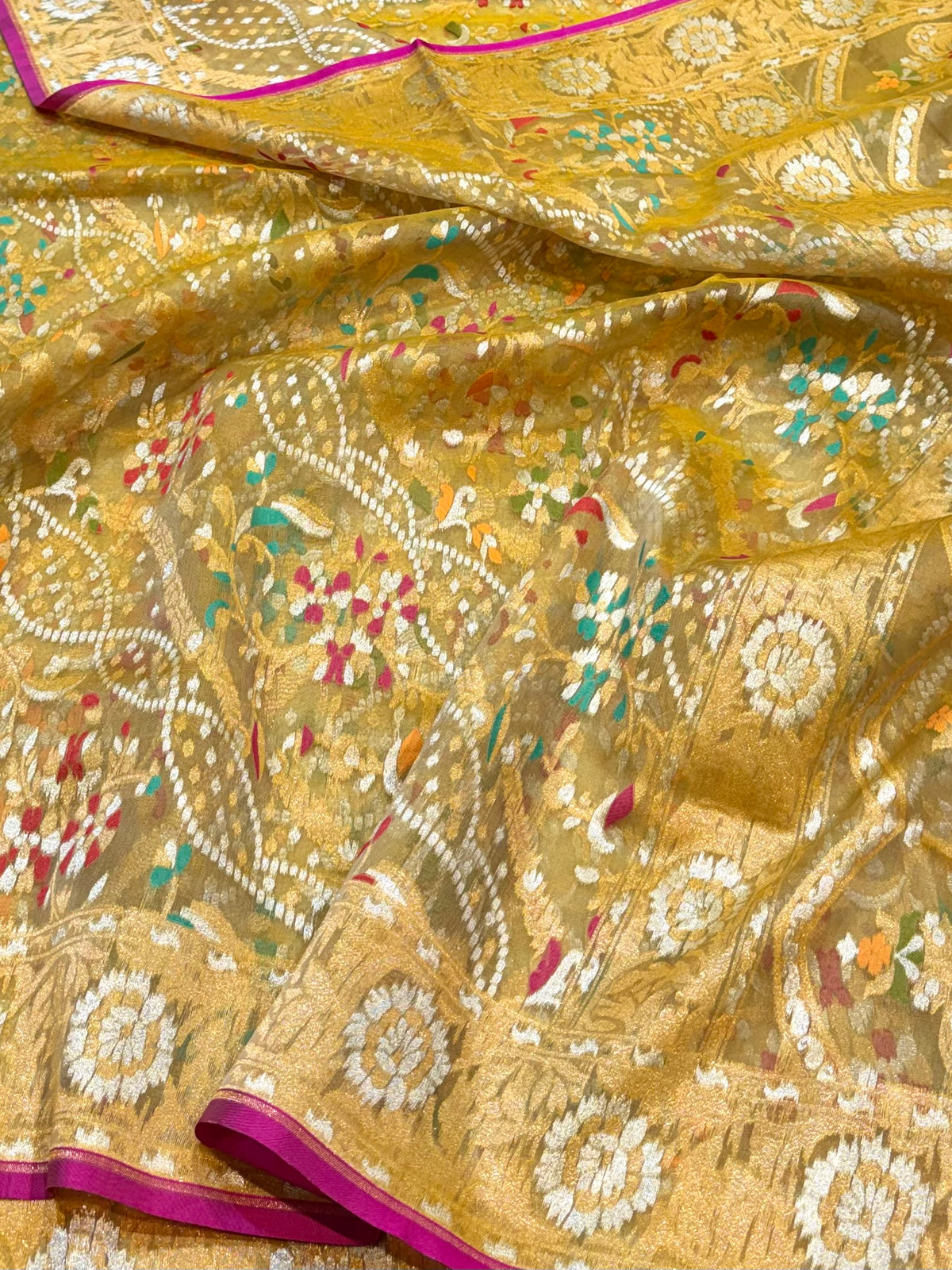 Light Pista Green Pure Ektara Banarasi Kora Jamdani Saree