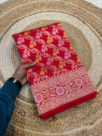 Red 100% Pure Banarasi Katan Silk Meenakari Saree