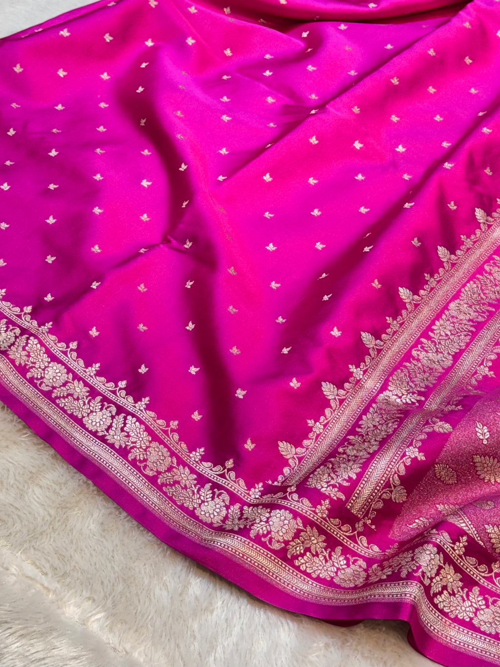 Rani Pink Banarasi Soft Mashru Silk Partywear Saree