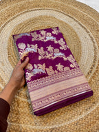Wine 100% Pure Banarasi Katan Silk Meenakari Saree