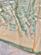 Diamond Sea Green 100% Pure Tissue Silk Banarasi Partywear Saree