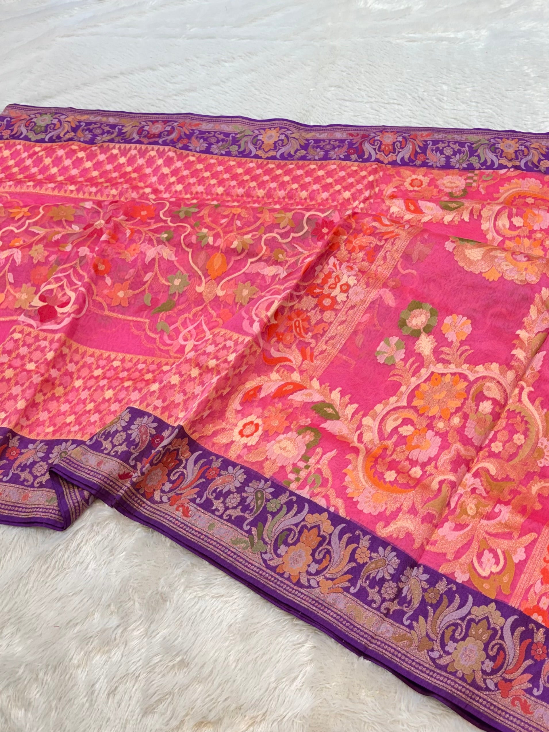 Prebook | Baby Pink 100% Pure Ektara Banarasi Kora Jamdani Saree
