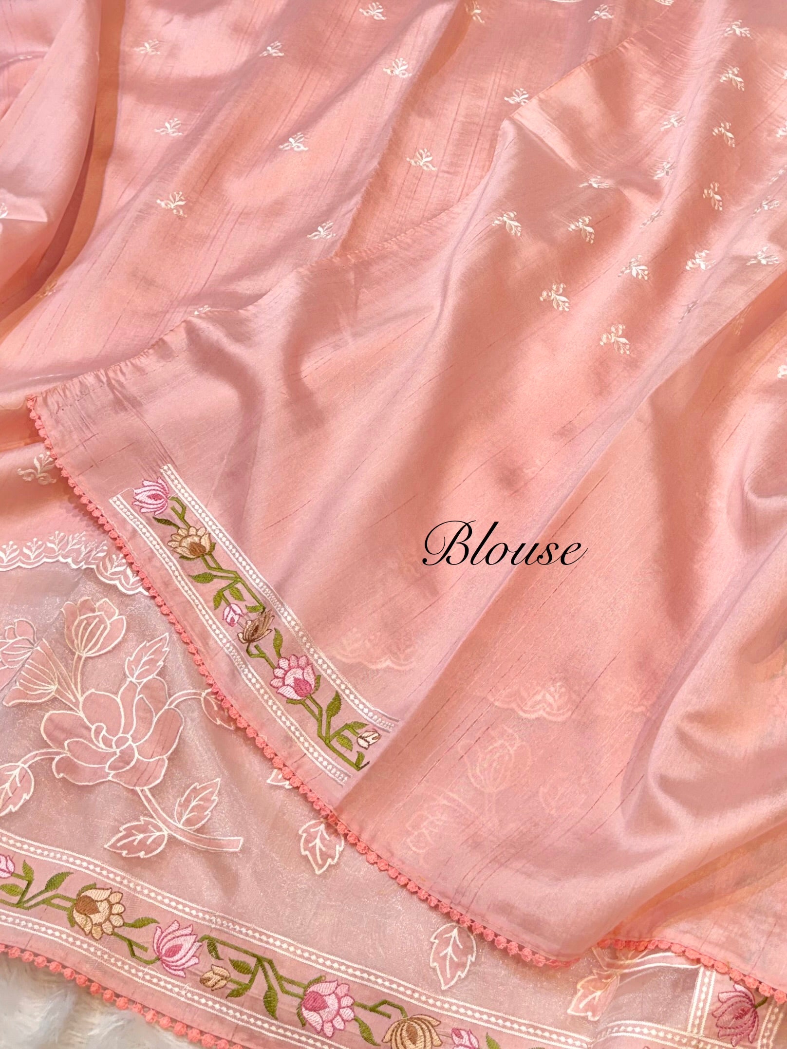 Peach Tussar Silk Partywear Banarasi Embroidery with Tissue Applique Lightweight Sarees