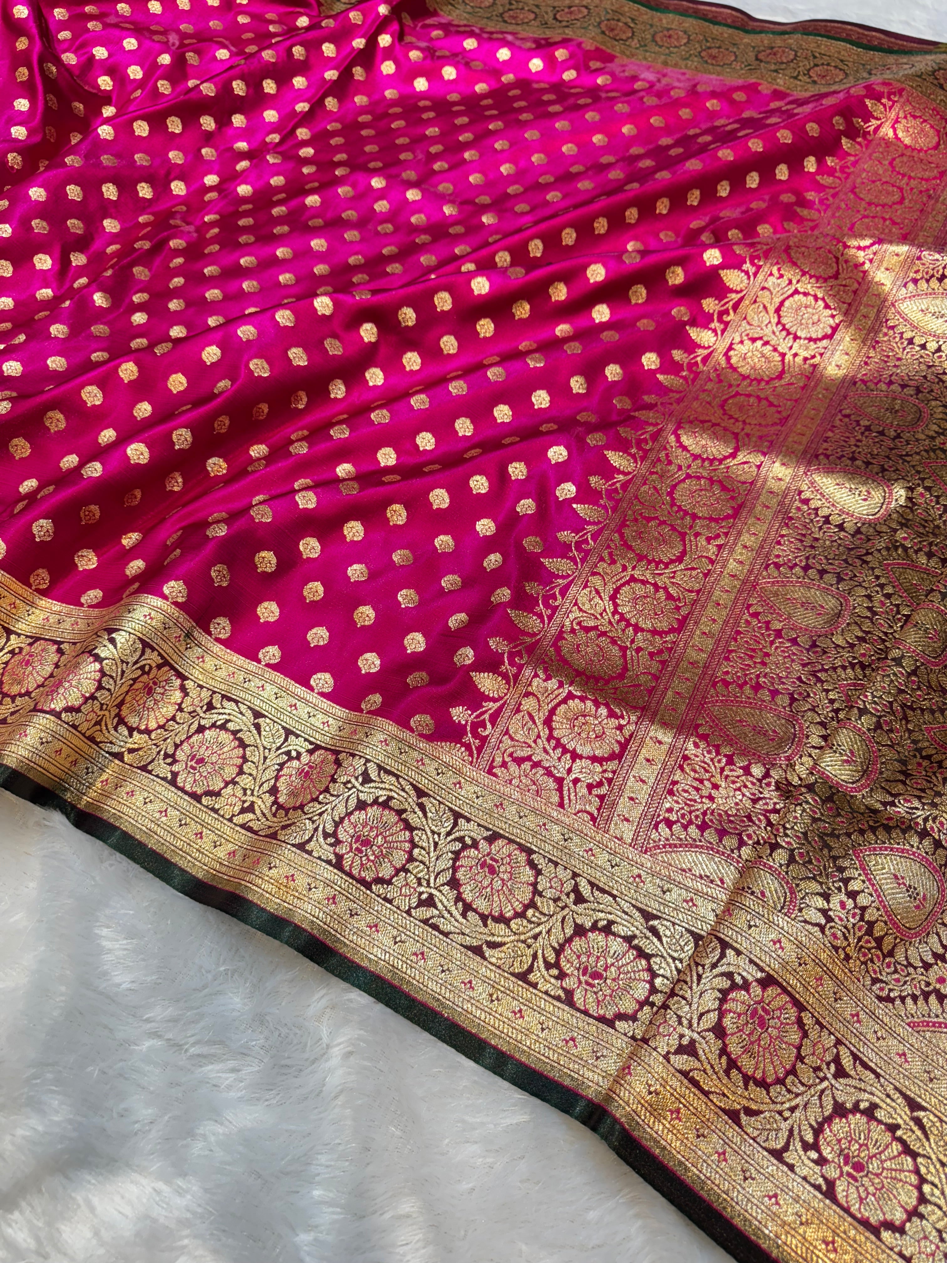 Rani Pink Banarasi Mashru Satin Silk Partywear Saree