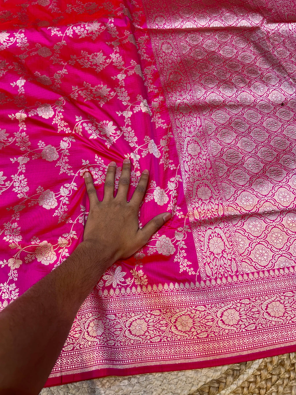 Rani Pink 100% Pure Banarasi Katan Silk Saree