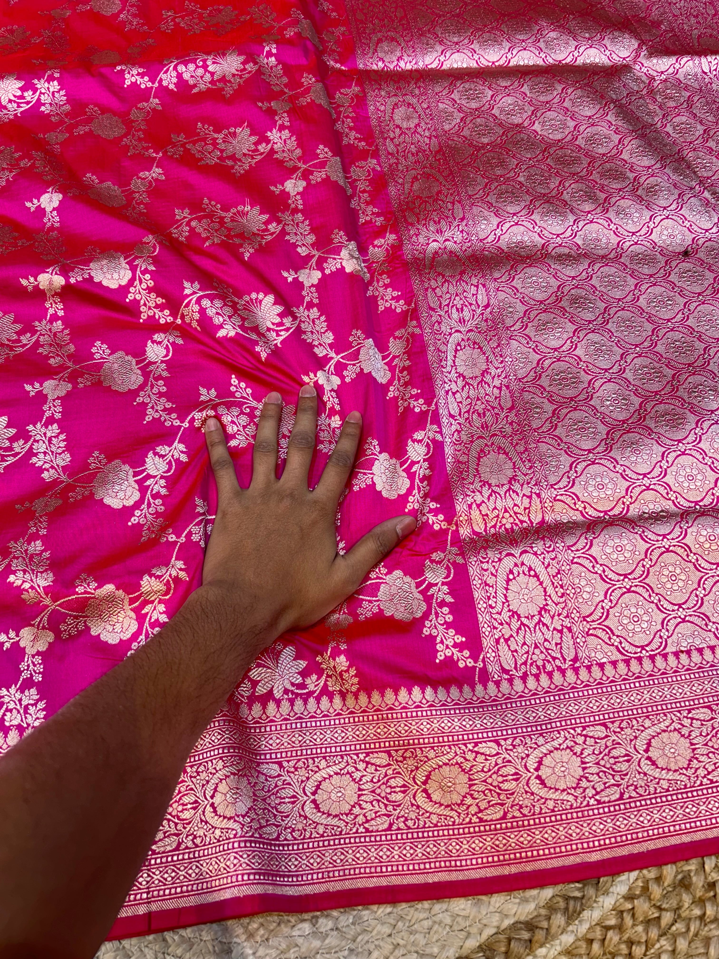 Rani Pink 100% Pure Banarasi Katan Silk Saree