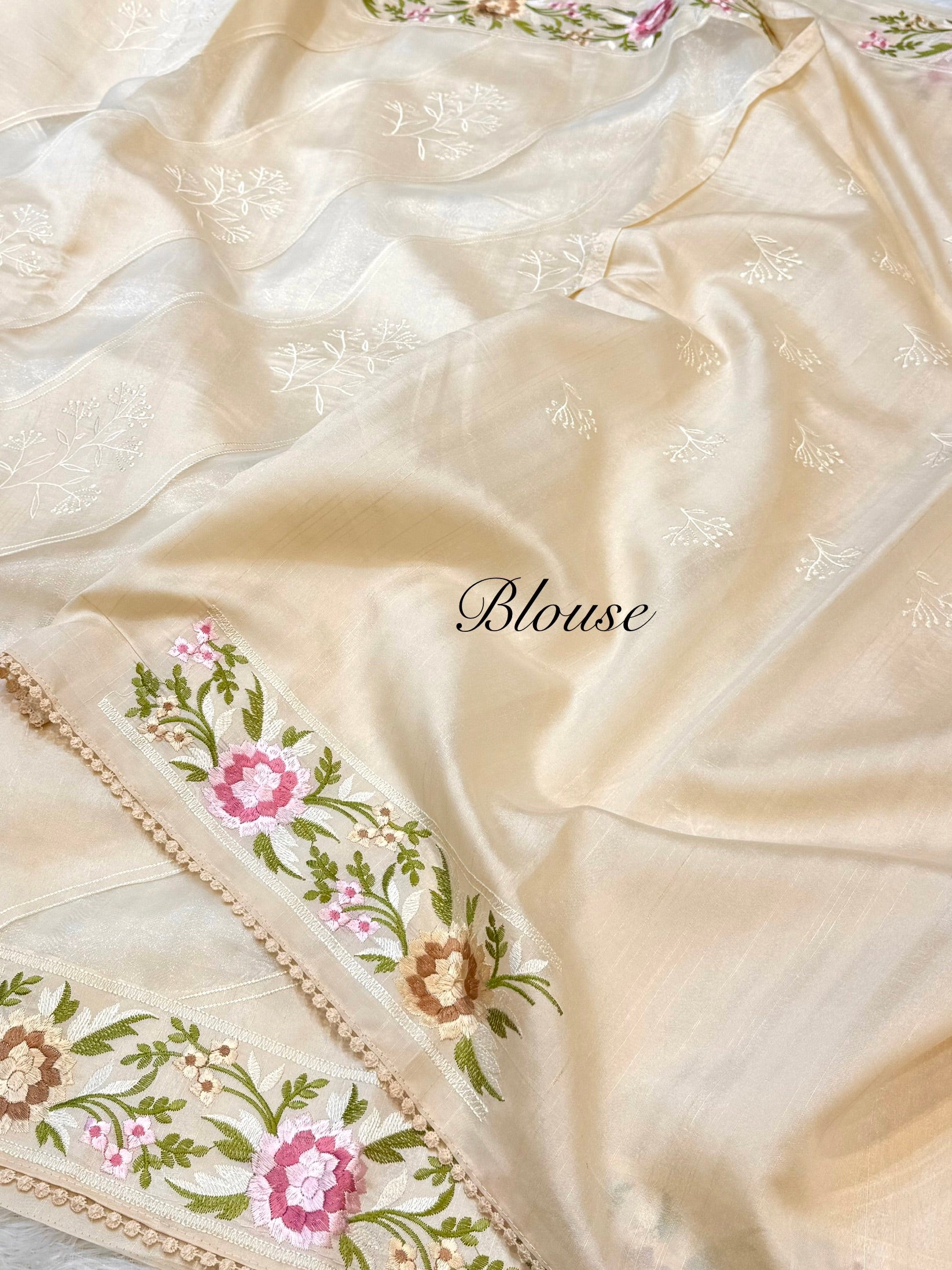 Beige Tussar Silk Partywear Banarasi Embroidery with Tissue Applique Lightweight Sarees