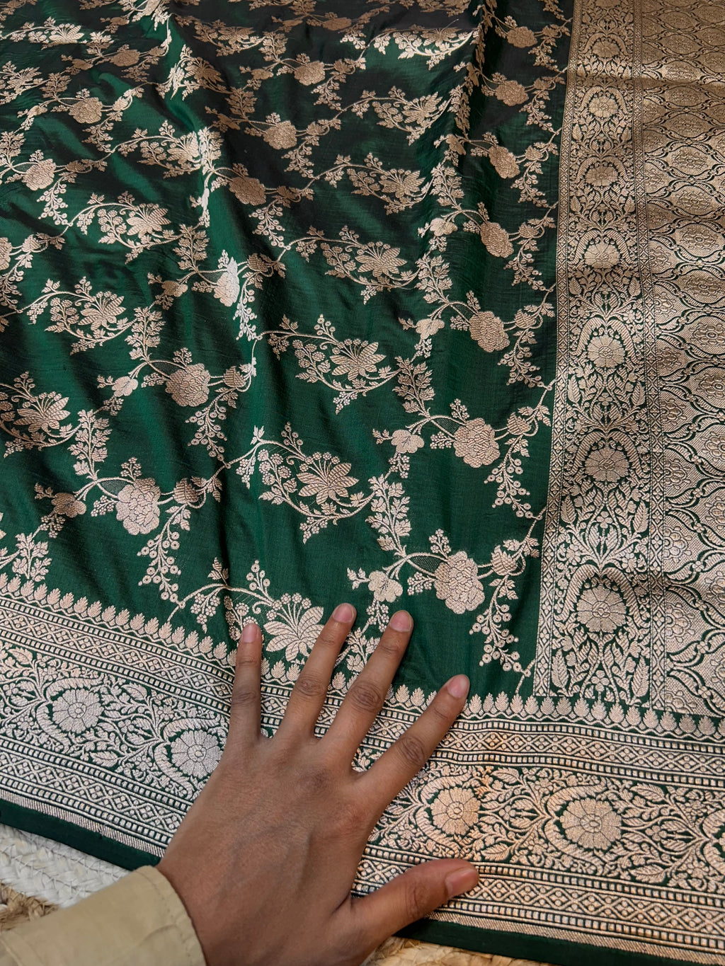Bottle Green 100% Pure Banarasi Katan Silk Saree