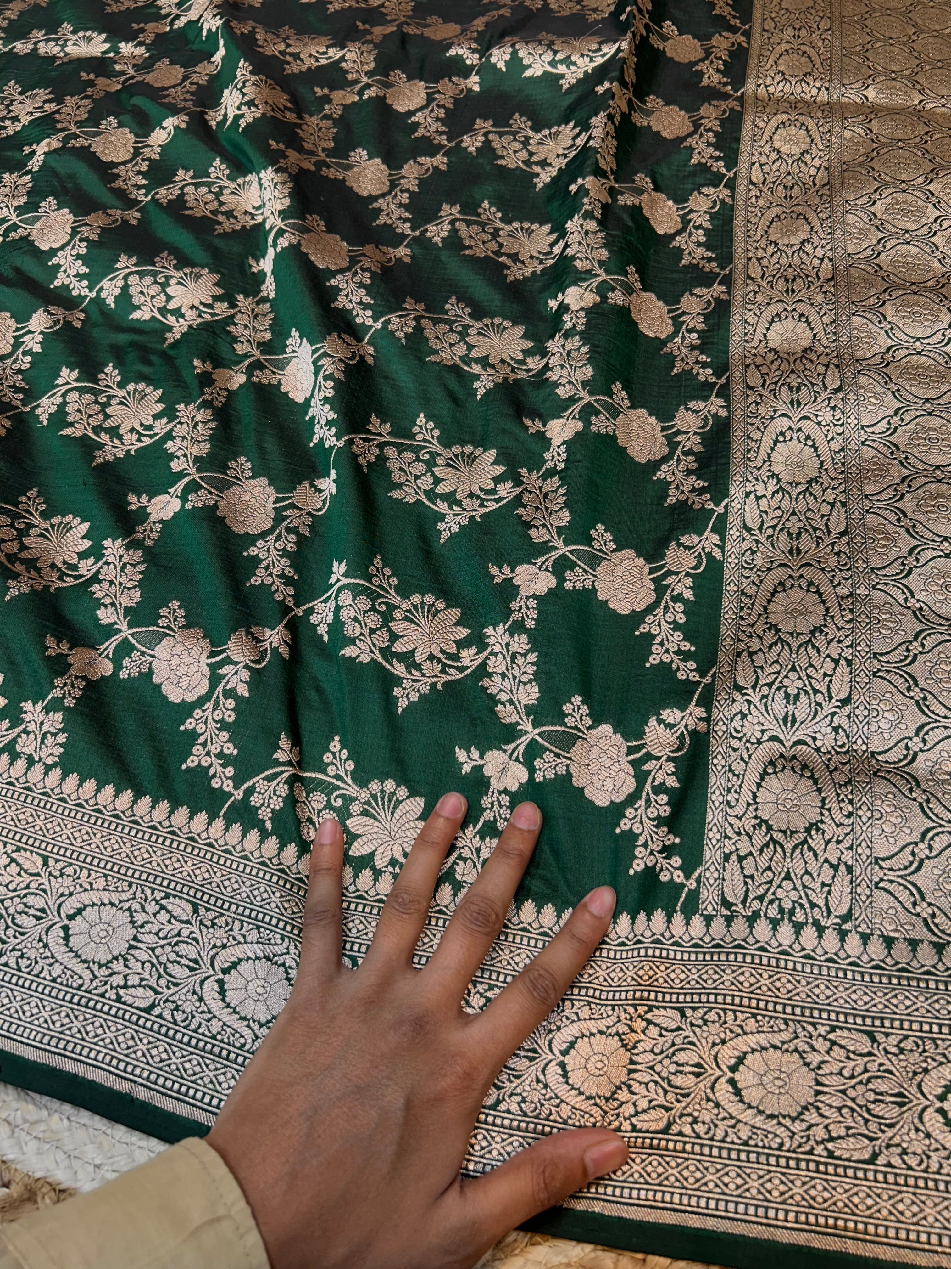 Bottle Green 100% Pure Banarasi Katan Silk Saree