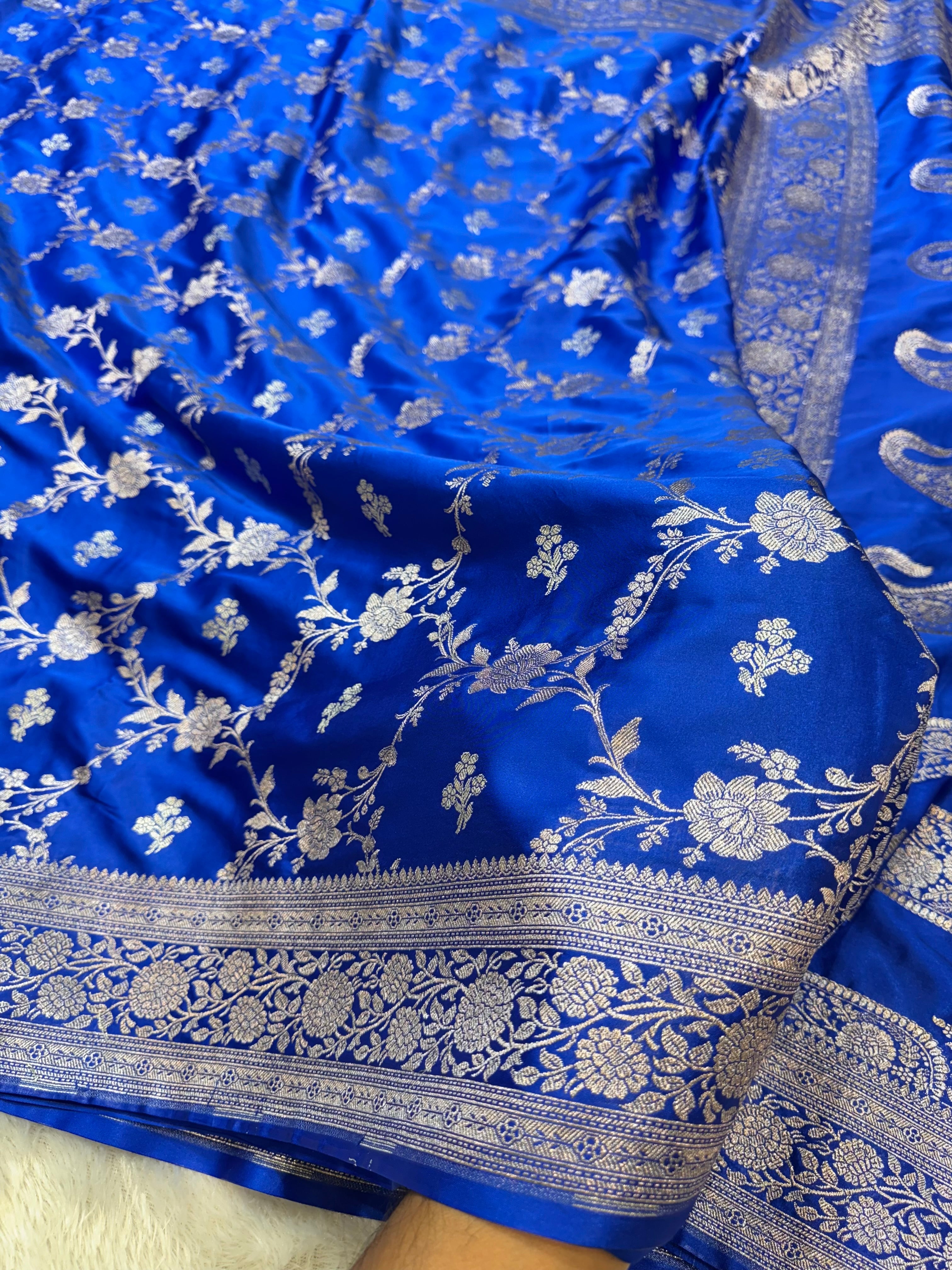 Royal Blue Banarasi Soft Meenakari Mashru Silk Partywear Saree