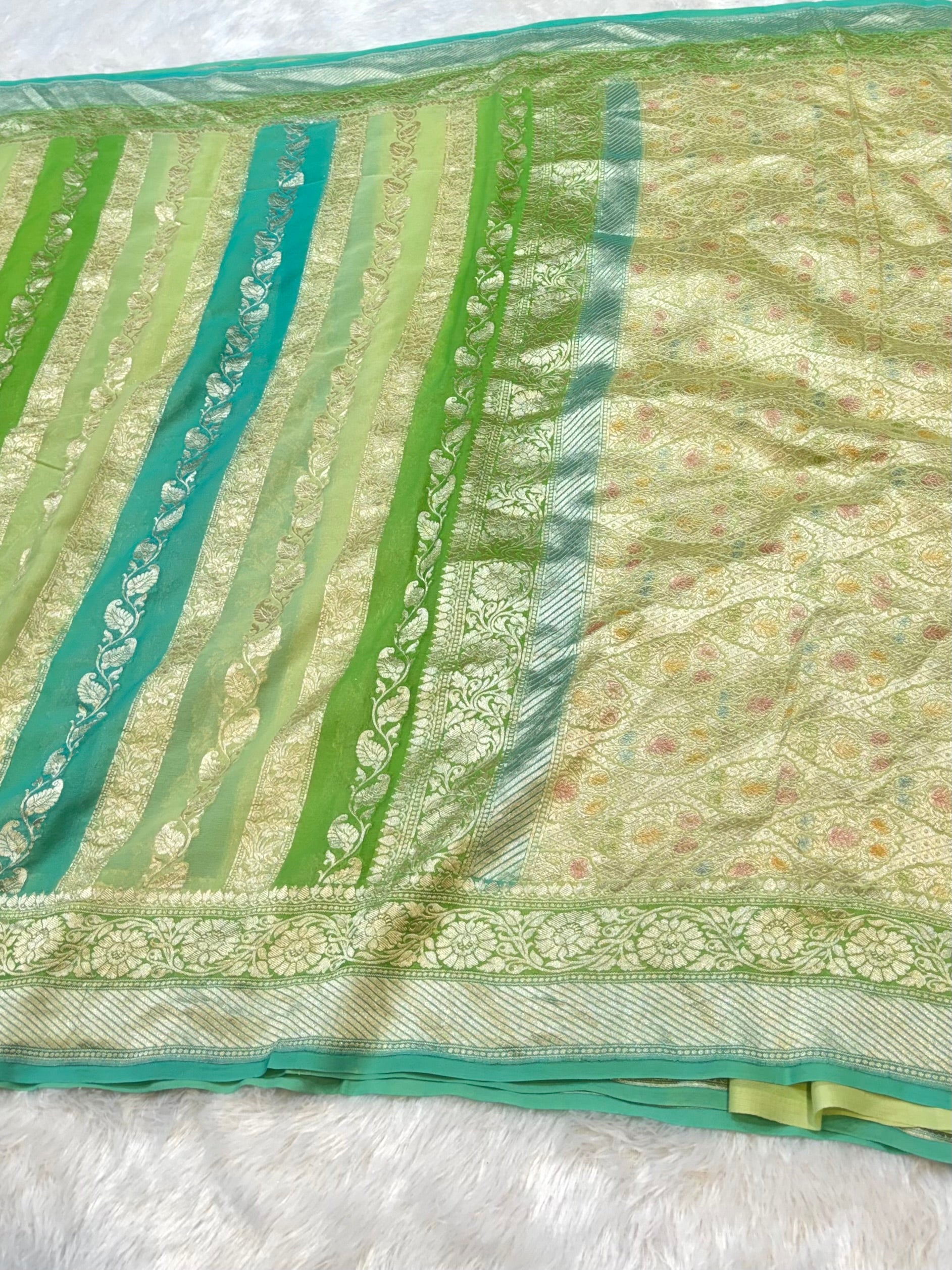 Pista Green 100% Pure Banarasi Khaddi Georgette RANGKAAT Saree