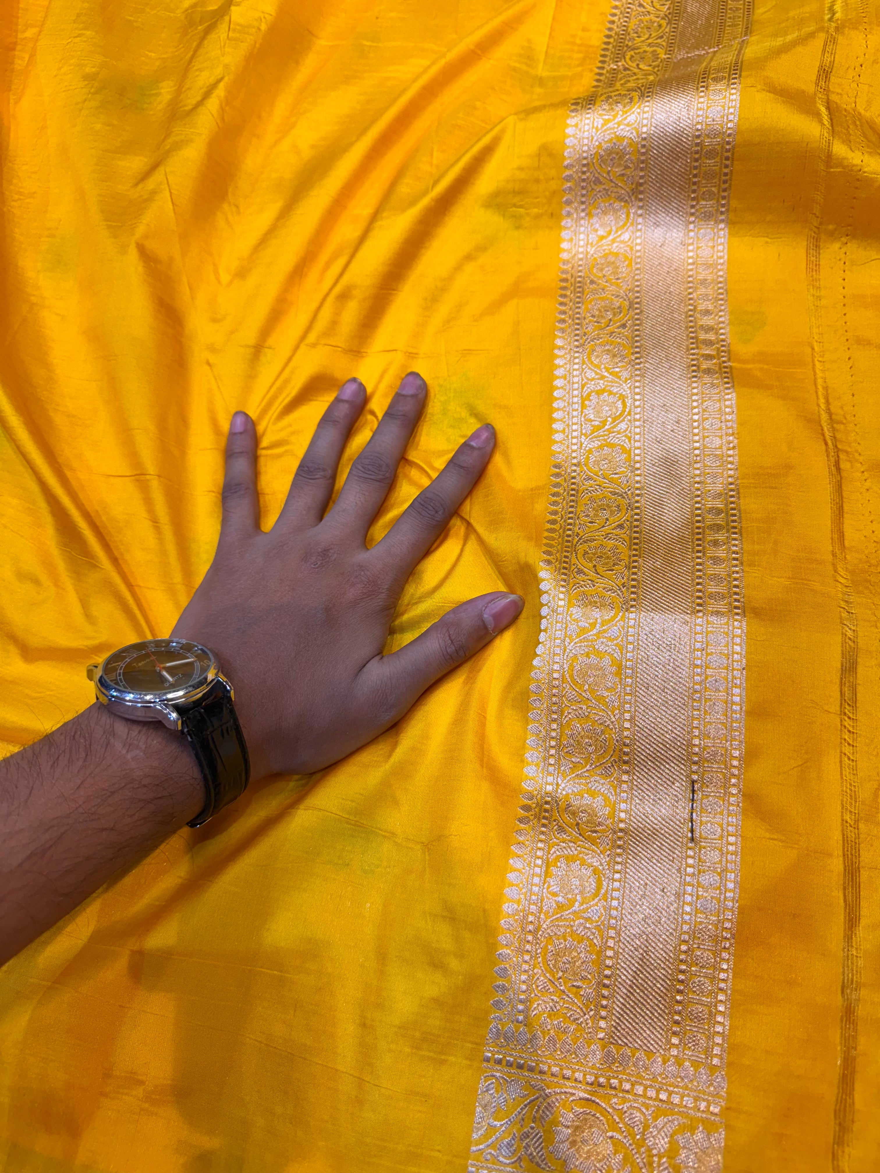 Prebook | Yellow 100% Pure Banarasi Katan Silk Meenakari Saree