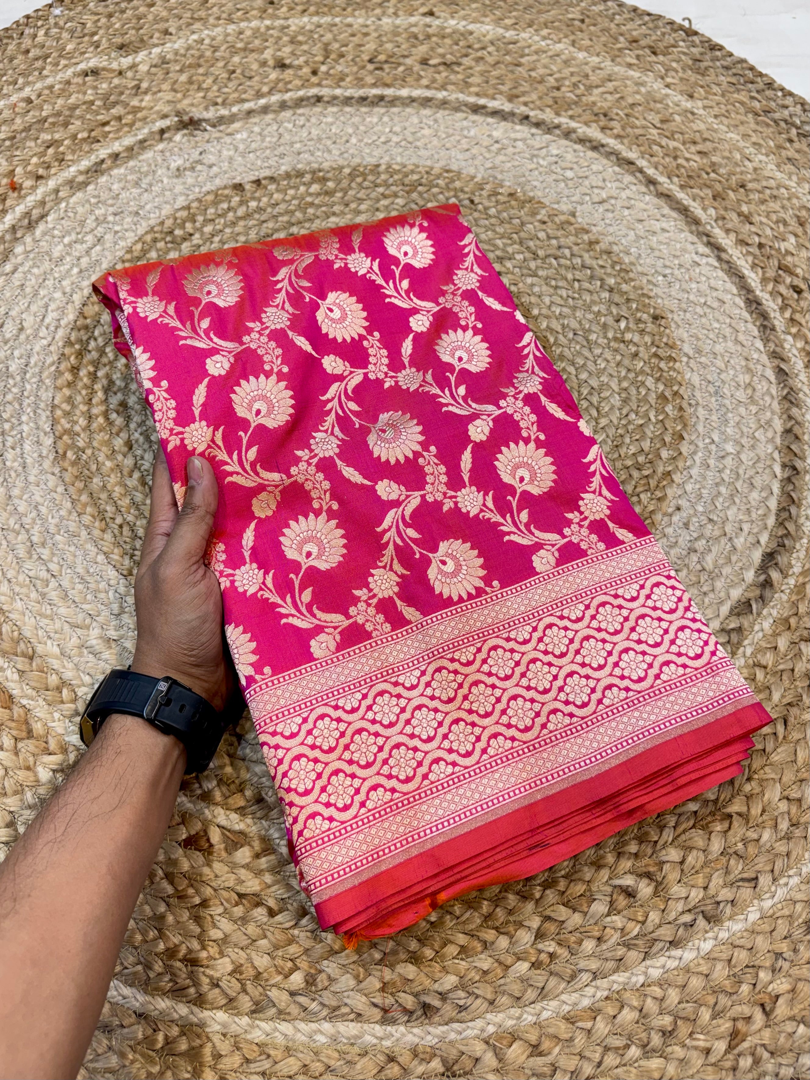 Dual Shade Pink 100% Pure Banarasi Katan Silk Saree