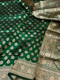 Bottle Green Pure Banarasi Katan Silk Saree