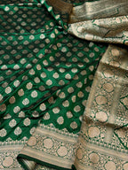 Bottle Green Pure Banarasi Katan Silk Saree
