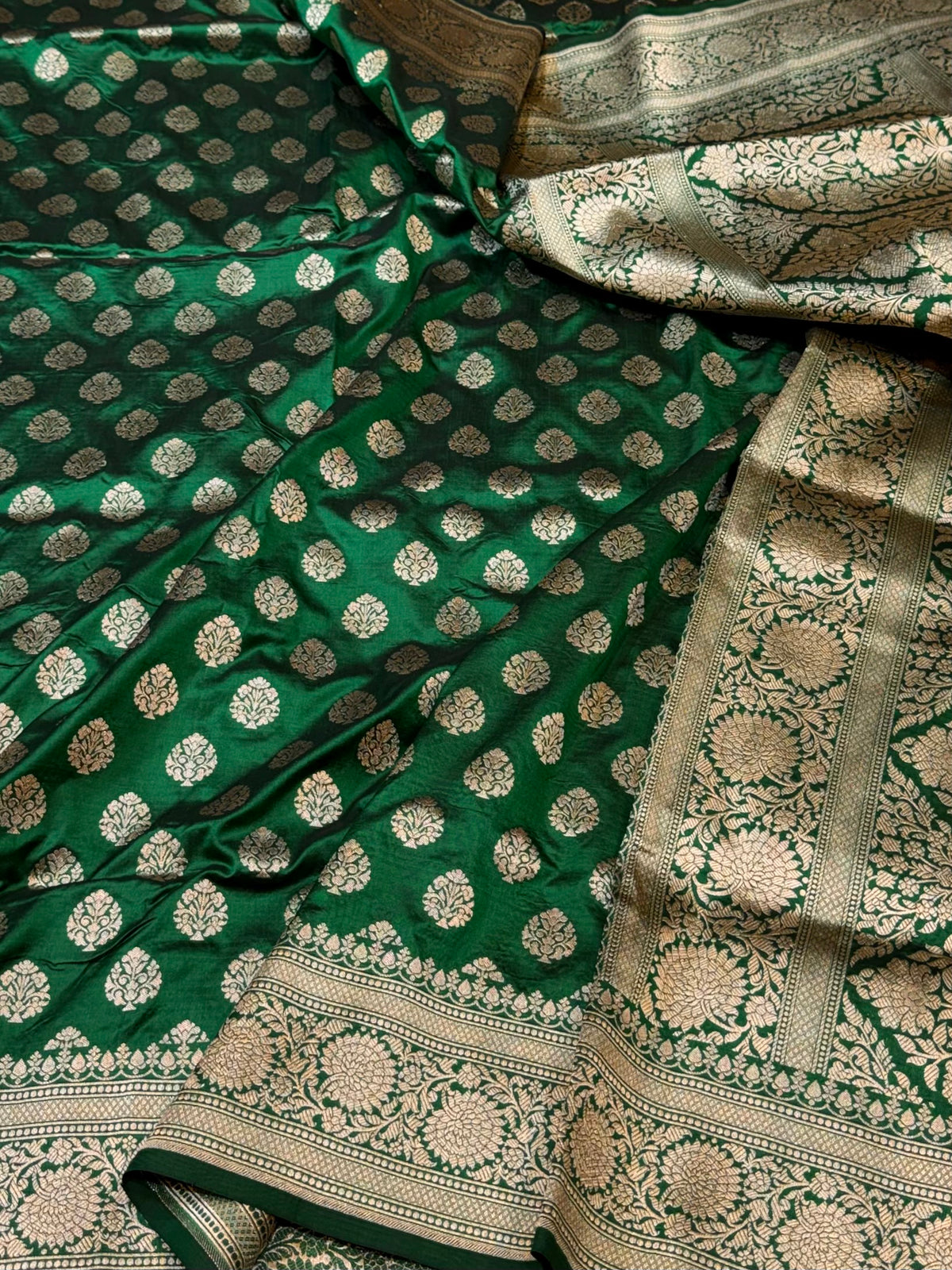 Bottle Green Pure Banarasi Katan Silk Saree