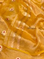 Diamond Yellow 100% Pure Banarasi Tissue Silk Handloom Handwoven Saree