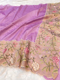 Lavender Tissue Silk Partywear Banarasi Embroidery Tissue Border Lightweight Sarees