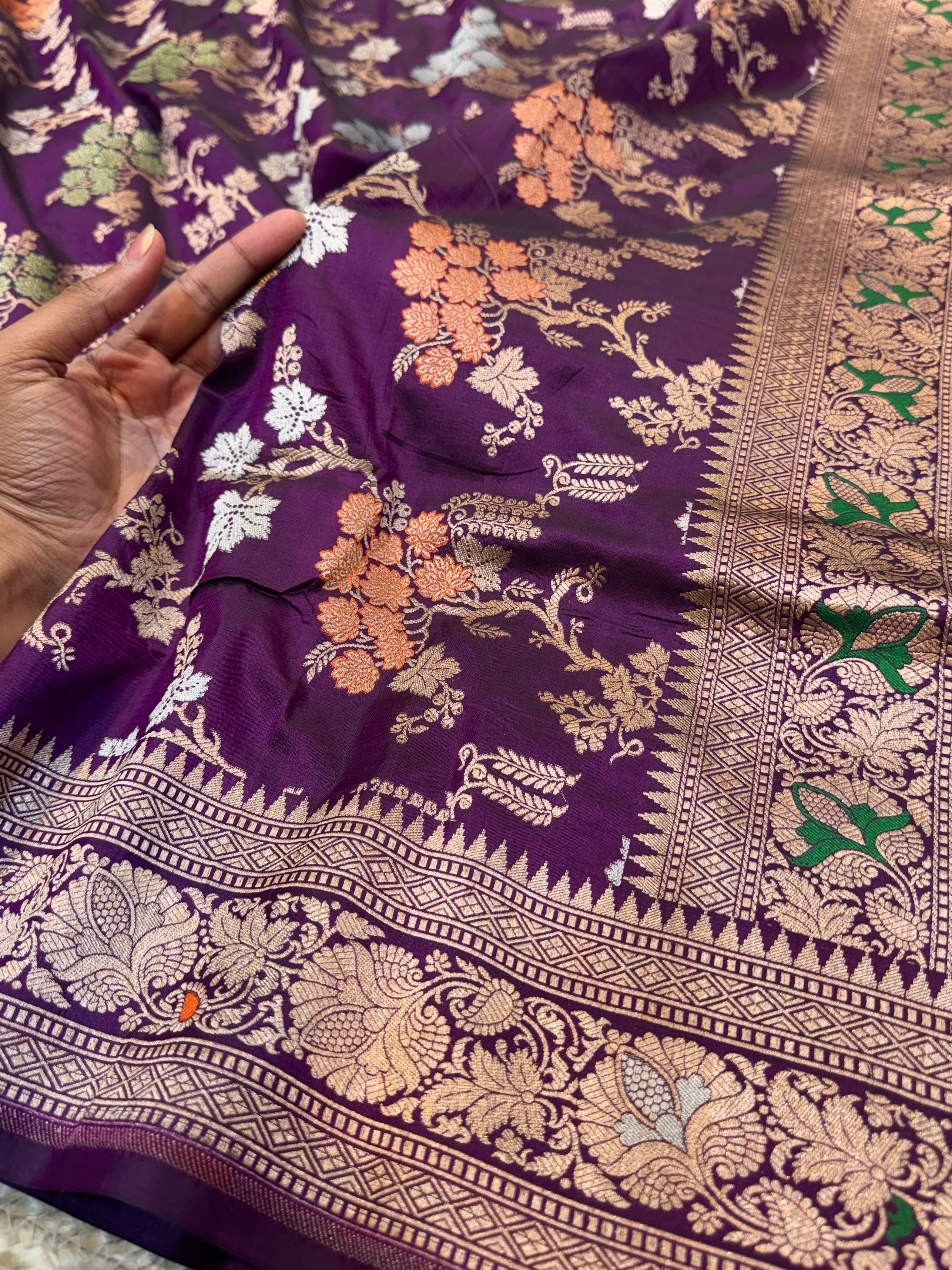 Wine Purple 100% Pure Banarasi Katan Silk Meenakari Saree