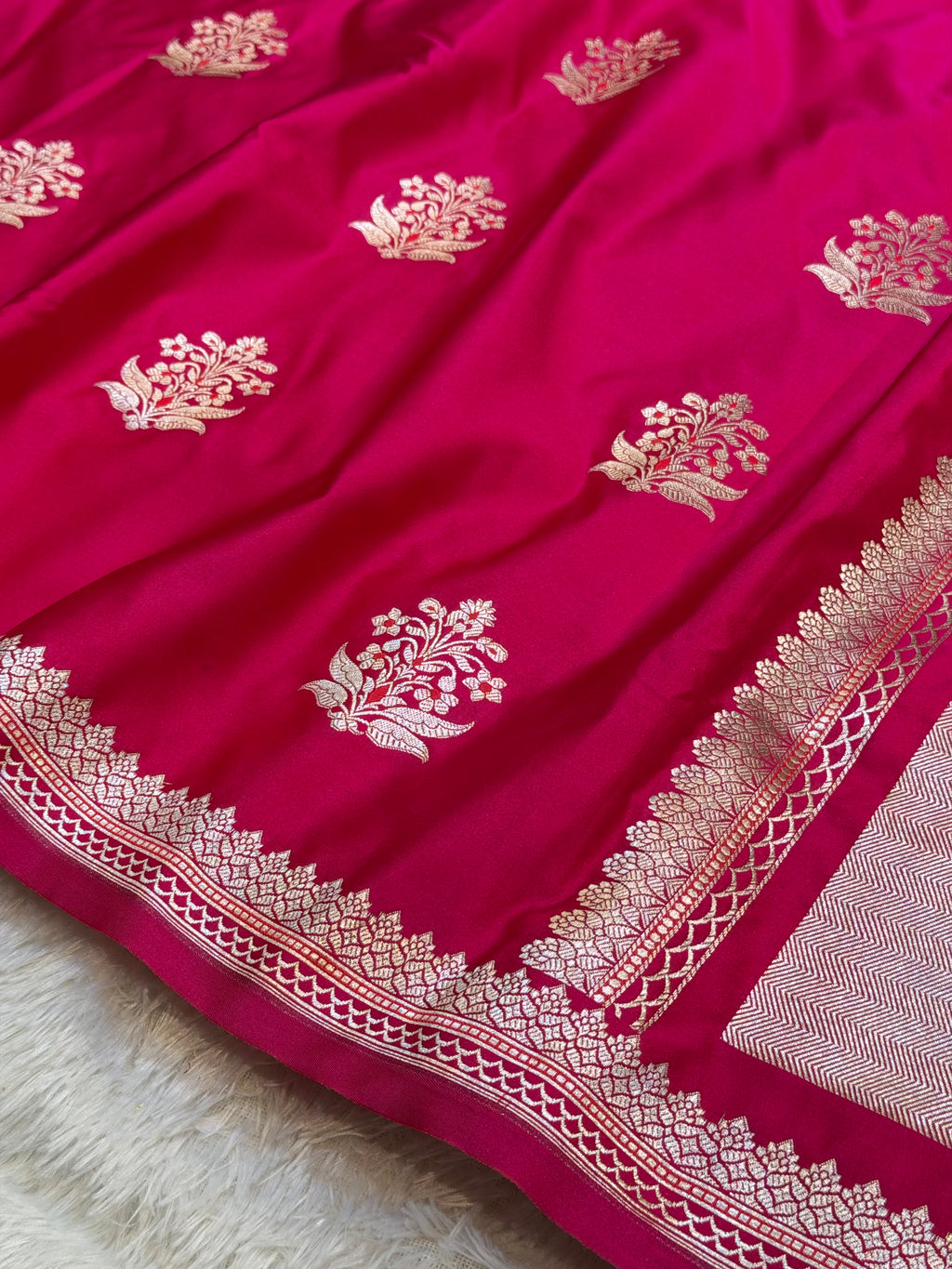 Rani Pink Banarasi Soft Mashru Silk Partywear Saree