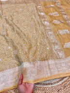 Tussar 100% Pure Khaddi Georgette Silver Zari ChikanKari Handloom Saree