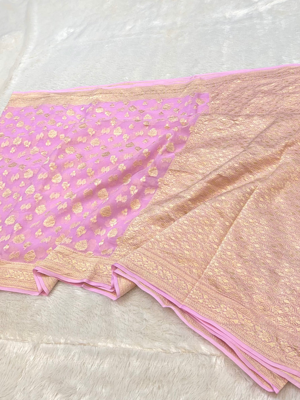 Lavender 100% Pure Banarasi Premium Khaddi Georgette Saree