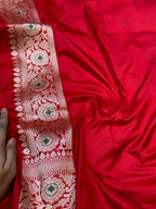 Prebook | Red 100% Pure Banarasi Katan Silk Meenakari Saree