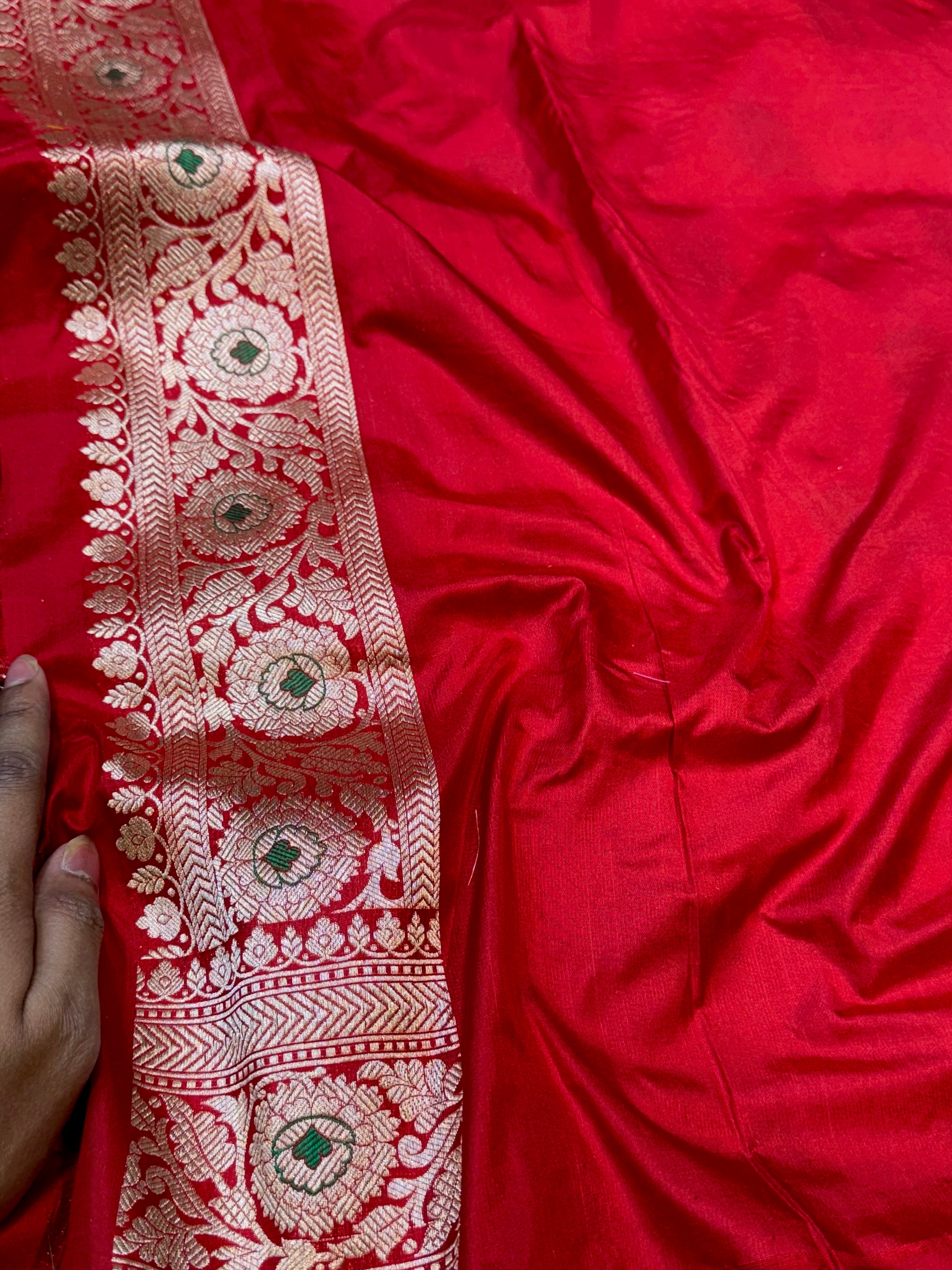 Prebook | Red 100% Pure Banarasi Katan Silk Meenakari Saree