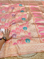 Prebook | Pastel Peach 100% Pure Banaras Katan Silk Rangkaat Saree