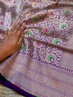 Prebook | Violet Purple 100% Pure Banarasi Katan Silk Meenakari Brocade Saree