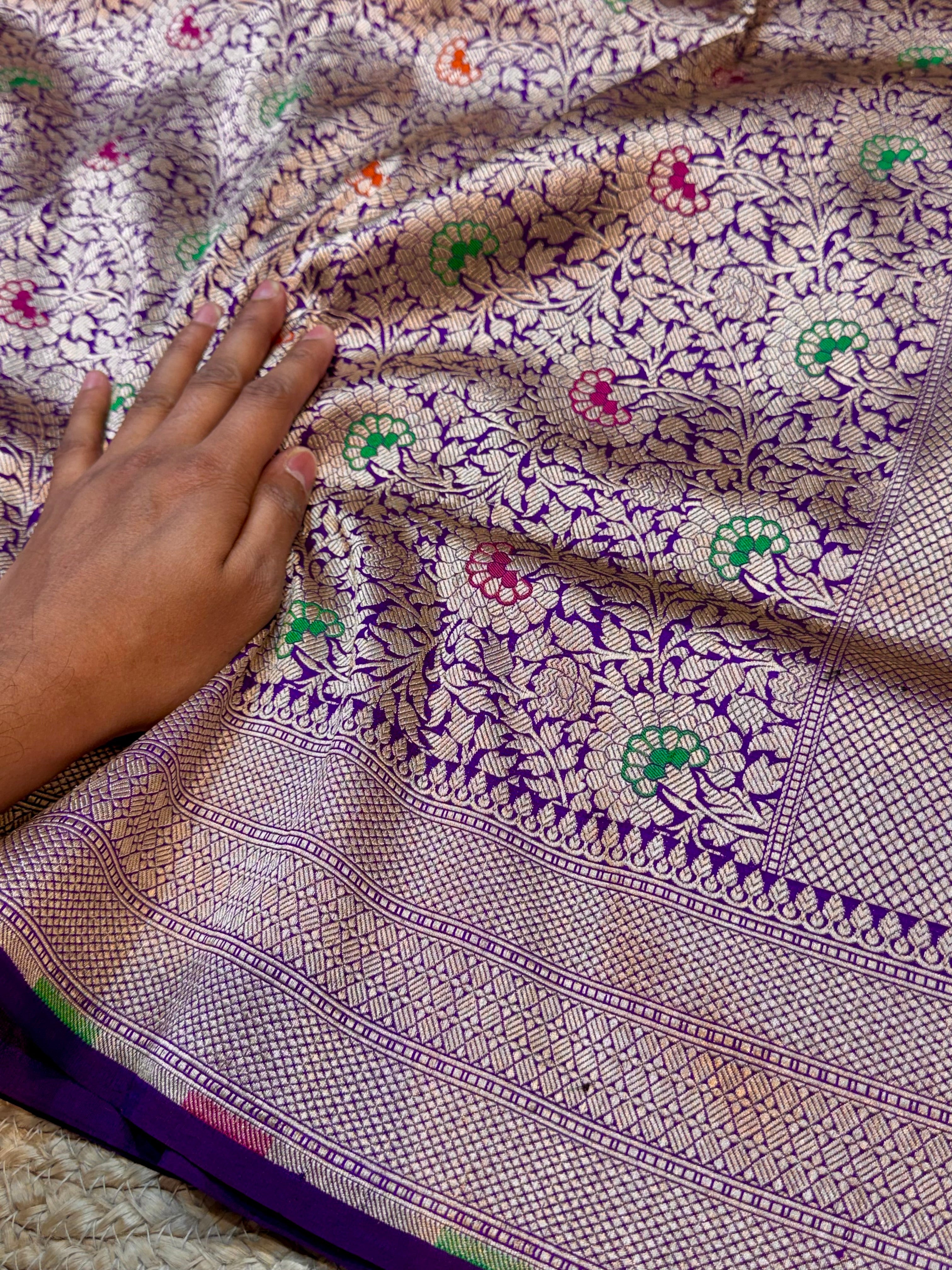 Prebook | Violet Purple 100% Pure Banarasi Katan Silk Meenakari Brocade Saree