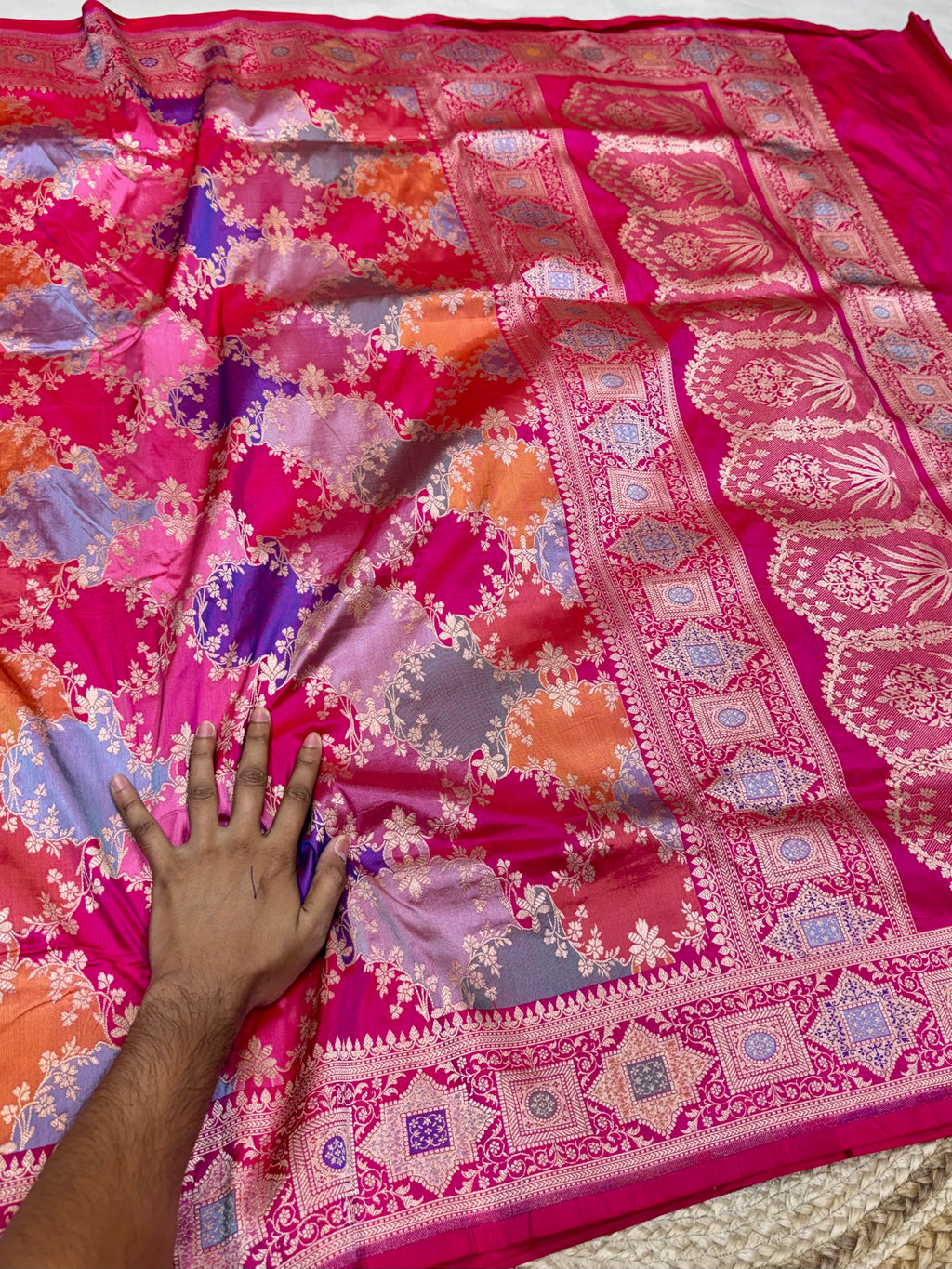Rani Pink 100% Exclusive Pure Banaras Katan Silk Rangkaat Saree