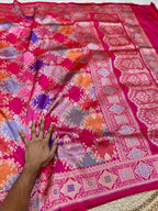 Rani Pink 100% Exclusive Pure Banaras Katan Silk Rangkaat Saree