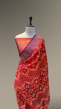 Prebook | Chilli Red Pure Ektara Banarasi Kora Jamdani Saree