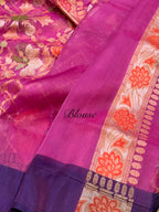 Rani Pink 100% Pure Ektara Banarasi Kora Jamdani Saree