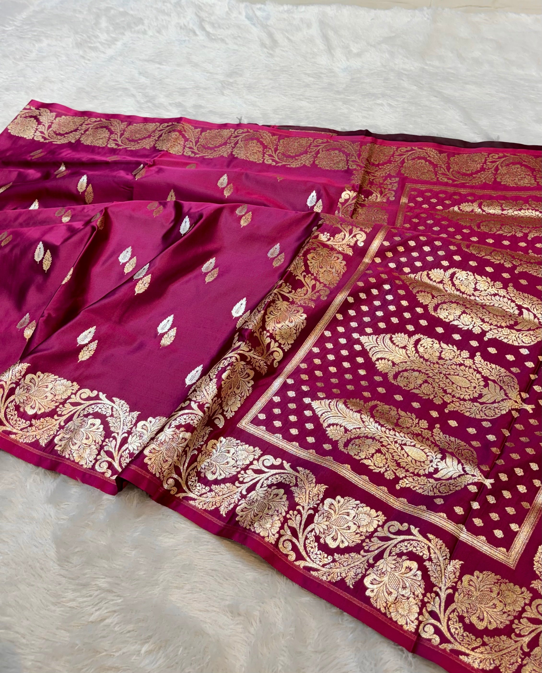 Magenta Pink Banarasi Soft Meenakari Mashru Silk Partywear Saree