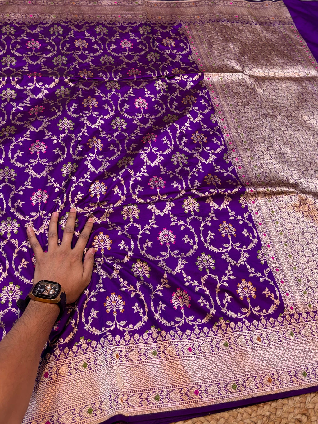 Violet Purple 100% Pure Banarasi Katan Silk Meenakari Saree