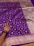 Violet Purple 100% Pure Banarasi Katan Silk Meenakari Saree