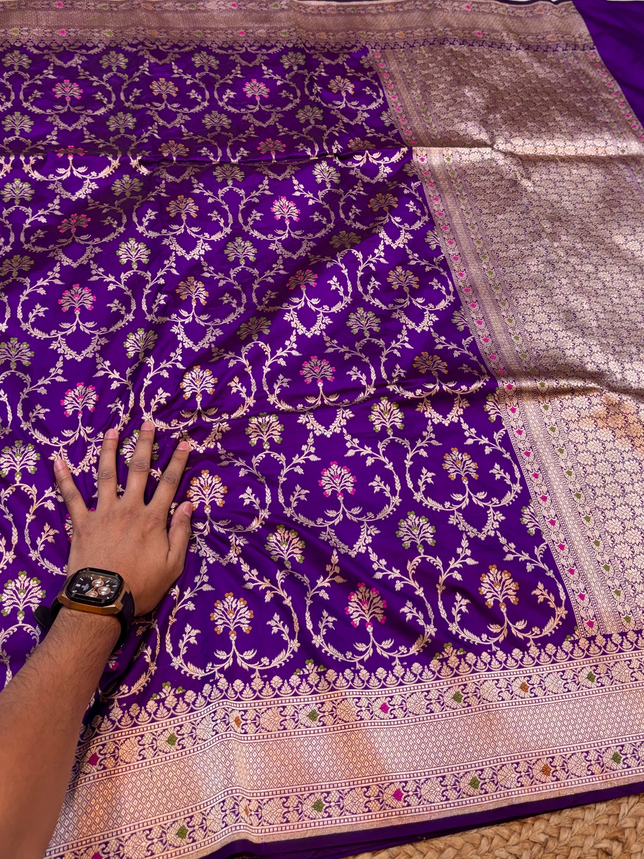 Violet Purple 100% Pure Banarasi Katan Silk Meenakari Saree