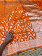Prebook | Fanta Orange 100% Pure Banarasi Katan Silk Saree