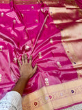 Magenta Pink 100% Pure Banarasi Tissue Silk Handloom Handwoven Saree