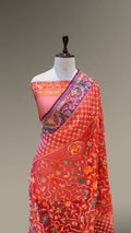 Strawberry Pink Pure Handloom Banarasi Ektara Kora Jamdani Saree