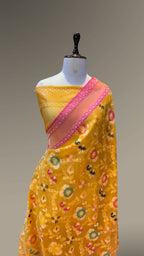Sunflower Yellow 100% Pure Ektara Banarasi Kora Jamdani Saree